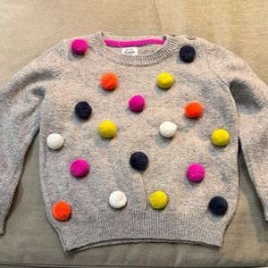 Gray Sweater with Colorful Pom Poms